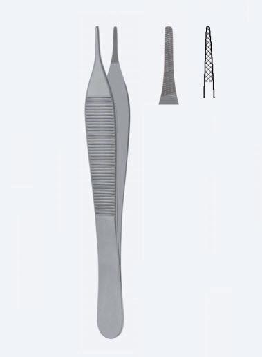 Пінцети Adson, дисекційні, делікатні, прямі, кінчик з перехрестною насічкою 1,5 мм, загальна довжина 150 мм. Бренд - Asanus Medizintechnik Gmb, Німеччина